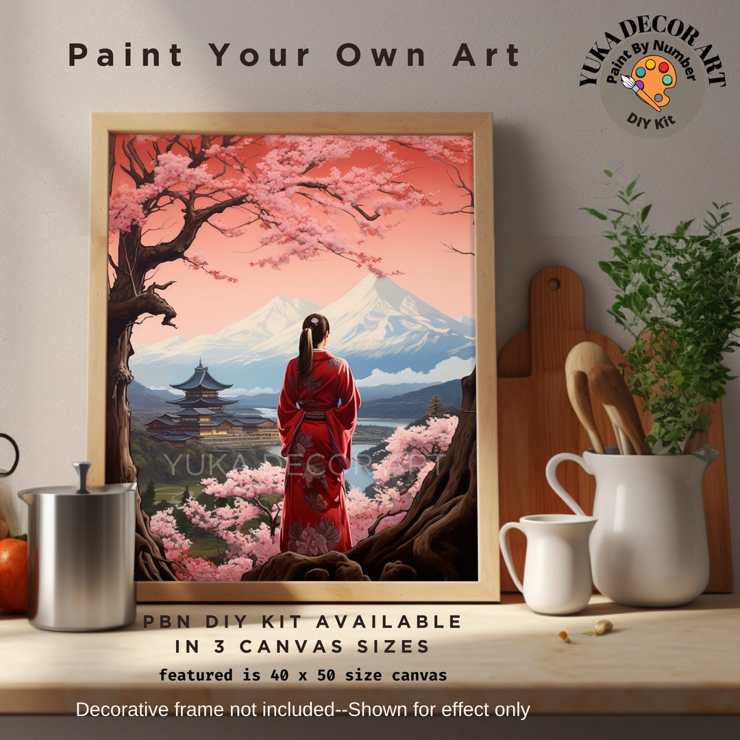 Mt.fuji PAINT by NUMBER Kit Adults Beginner DIY Art Kit Pink Cherry ...