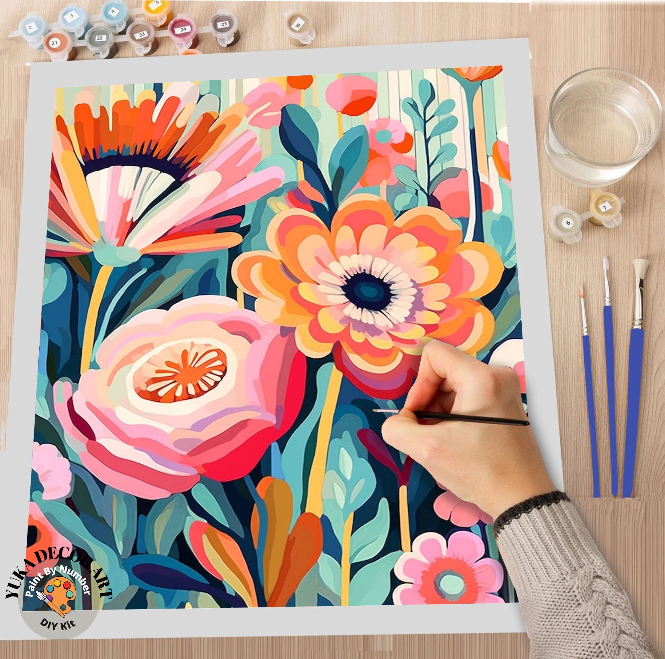 Kit De Pintura Por Números De Flor Para Adultos Y Niños | Lienzo 50x70 Cm Con Pinceles Y Pintura Acrílica, Sin Marco