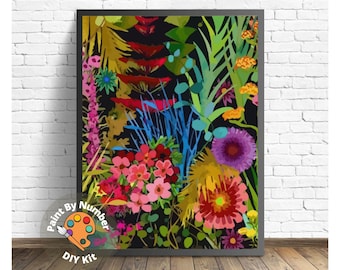 Abstract Flowers PAINT by NUMBER Kit for Adults ,Garden Bouquet Plants,Easy DIY Beginners Acrylic Paint Kit ,Living Bedroom Wall Art Decor