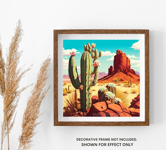 Vintage Inspired PAINT by NUMBER Kit Adult, Desert Cactus , Canyon Rock  Painting , Easy Beginner Acrylic Painting DIY ,wall Decor Gift Mom 