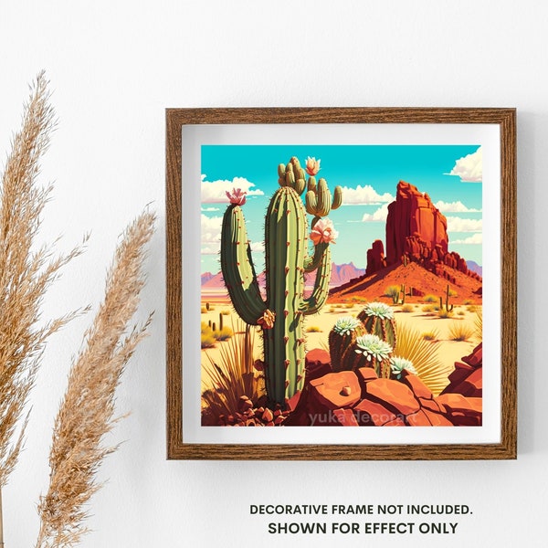 Vintage Inspired PAINT by NUMBERS Kit Adult Desert Cactus Canyon Rock Painting Easy Beginner Acrylic Painting DIY Wall Decor Gift  Mom Dad