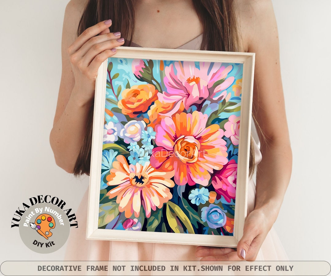 Colourful Floral PAINT by NUMBER Kit for Adults garden Flowers DIY ...