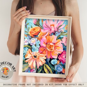 Colourful Floral PAINT by NUMBER Kit for Adults Garden Flowers DIY Painting Easy Beginners Kit Wall Art Gift For Mom Girlfriend Wife Grandma