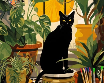 Chat bohème peinture par numéros kit de bricolage adulte plantes d&#39;intérieur jardin art fantaisiste facile débutant peinture anniversaire cadeau personnalisé pour petite amie maman