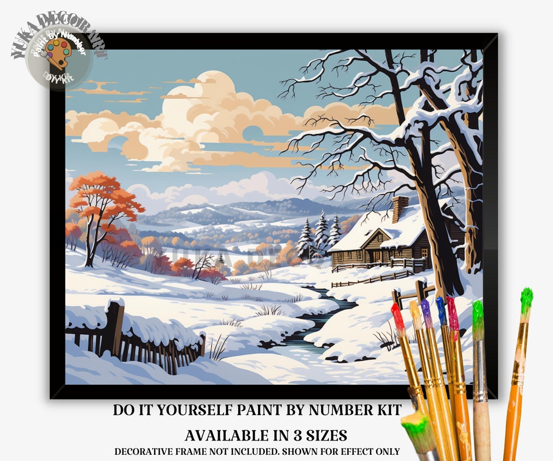 Vintage Style PAINT by NUMBERS Kit Adult Snow Winter Landscape Valley