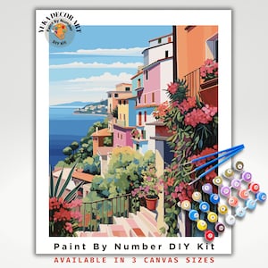 PAINT by NUMBER Kit Adult , Italy Landscape Minimalistic Chic Style DIY Painting Easy Beginners Acrylic Paint Kit Premium Decor Gift