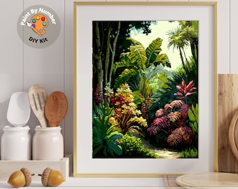 Tropical Forest PAINT by NUMBER Kit for Adults , Vibrant Foliage Painting, Easy Adult Hobby DIY Kit , Canvas Wall Art Decor , Gift for Mom