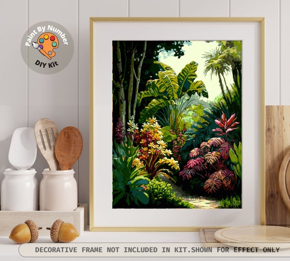 Tropical Forest PAINT by NUMBER Kit for Adults , Vibrant Foliage Painting,  Easy Adult Hobby DIY Kit , Canvas Wall Art Decor , Gift for Mom 