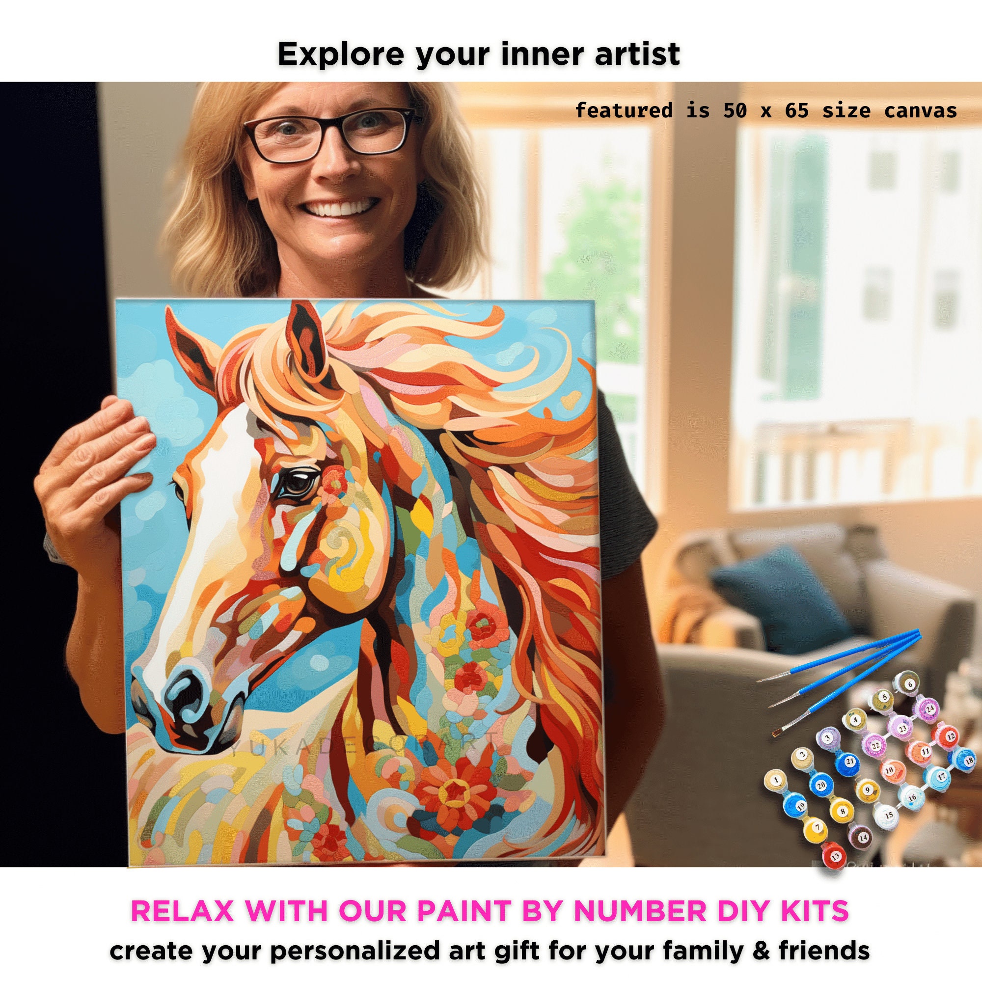 Kit De Pintura Por Números De Caballo 40x50cm – Manualidades DIY Con Lienzo Y Pinceles – Regalo Creativo Para Niños Y Adultos