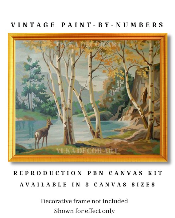 Birch Trees PAINT by NUMBER Kit Adult , Deer in Forest Lake