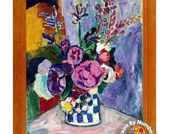 Henri Matisse PAINT by NUMBER Kit for Adults , Lavender Flowers In Vase,Easy Beginners Acrylic Paint DIY Kit ,Living Bedroom Wall Art Decor