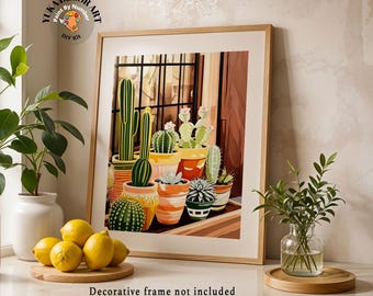 Kit di pittura con numeri per adulti, piante di cactus, minimalista, moderno, fai da te, facile da usare, per principianti, decorazione da parete, regalo per mamma e nonna.