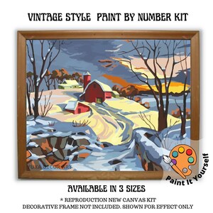 Winter Landscape PAINT by NUMBER Kit for Adult , DIY Nature Vintage Style Art , Easy Beginner Acrylic Painting Kit,Vintage Decor Gift