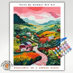 PAINT by NUMBERS Kit Erwachsene Berg Blumen Pastellfarben Landschaft Moderne minimalistische naive Kunst DIY Malerei Anfänger Ölfarbe Leinwand Kit