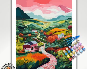 PAINT by NUMBERS Kit Adult Mountain Flowers Pastel Colors Landscape Modern Minimalist Naive Art DIY Painting Beginners Oil Paint Canvas Kit