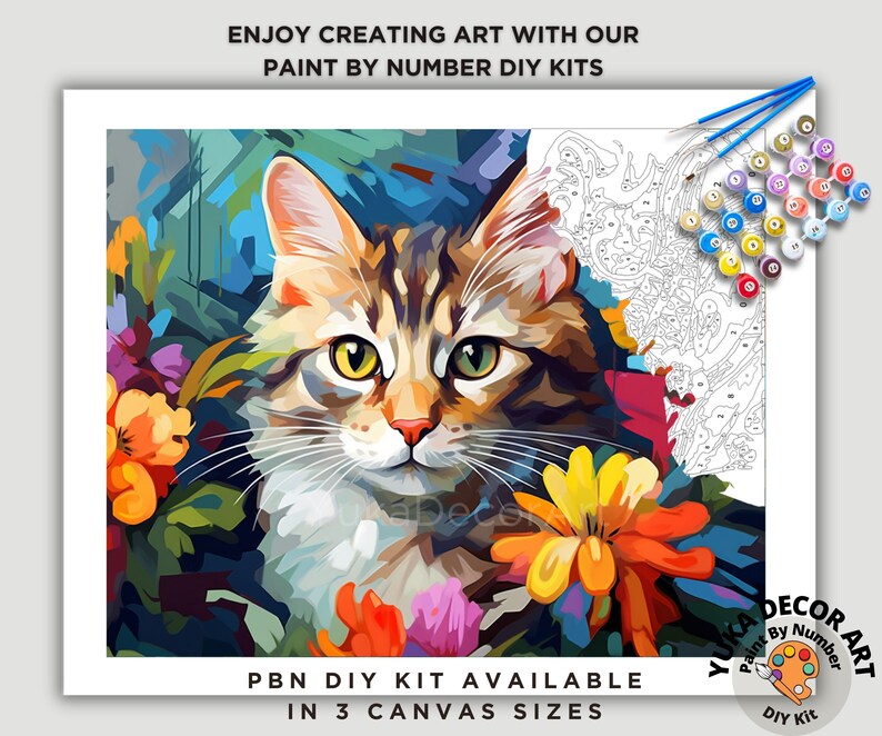Kitten PAINT by NUMBER Kit Adult DIY Art Vibrant Wildflowers Easy ...