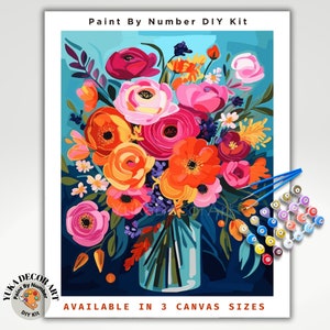 Modern PAINT by NUMBER Kit for Adults, Garden Wild Flowers Floral DIY  Painting Colorful Easy Beginners Paint Hobby Kit Wall Decor Art Gift 
