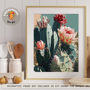Cactus PAINT by NUMBER Kit for Adults Flowers Botanical Art Easy Acrylic Paint DIY Kit Gift for Mom Grandma Country Ranch Decor Housewarming