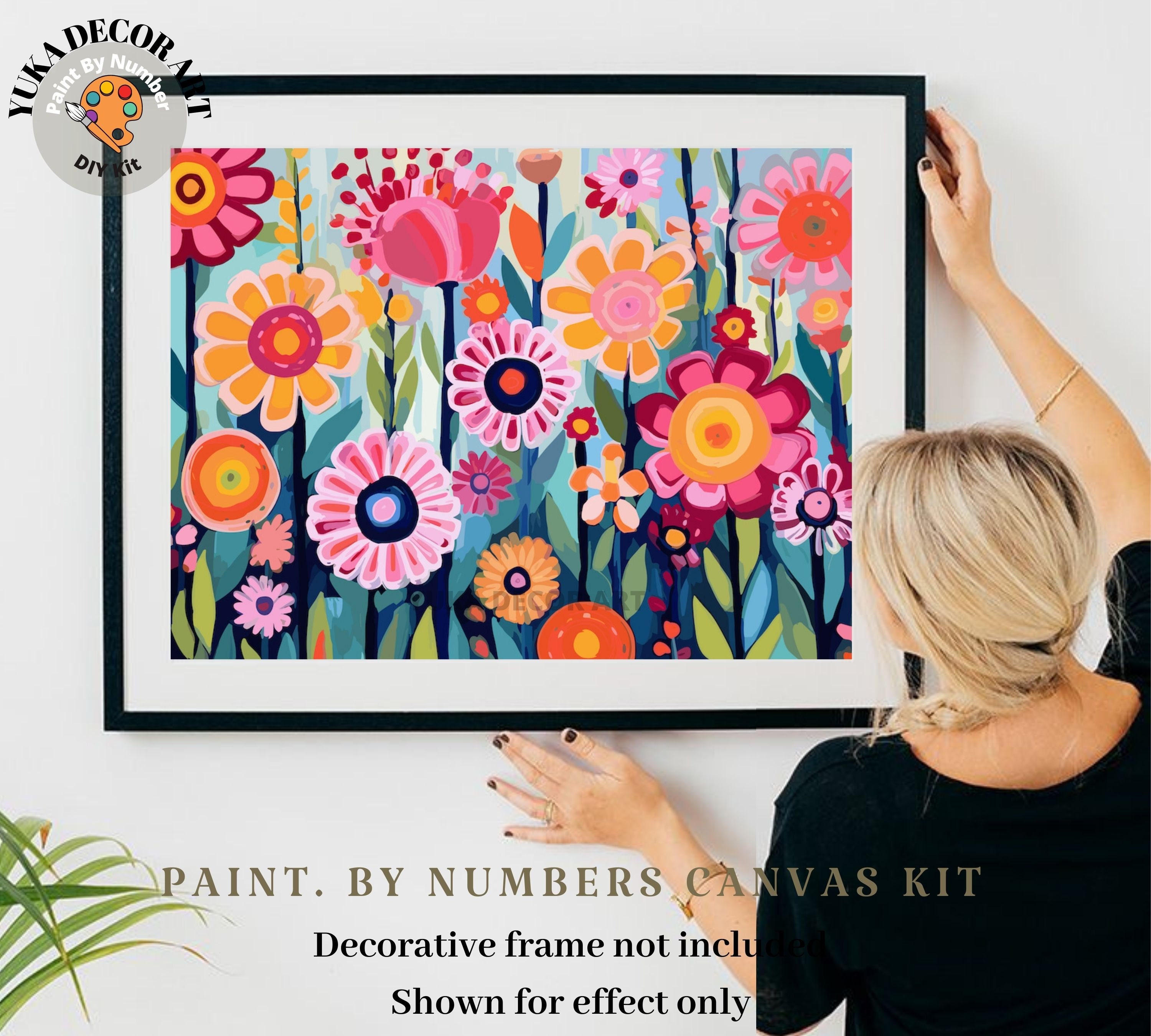 Kit de peinture à numéros pour adultes Fleurs modernes Boho Art fantaisiste  Peinture acrylique facile pour débutants Kit DIY Art mural Cadeau  d'anniversaire pour maman, petite amie -  France
