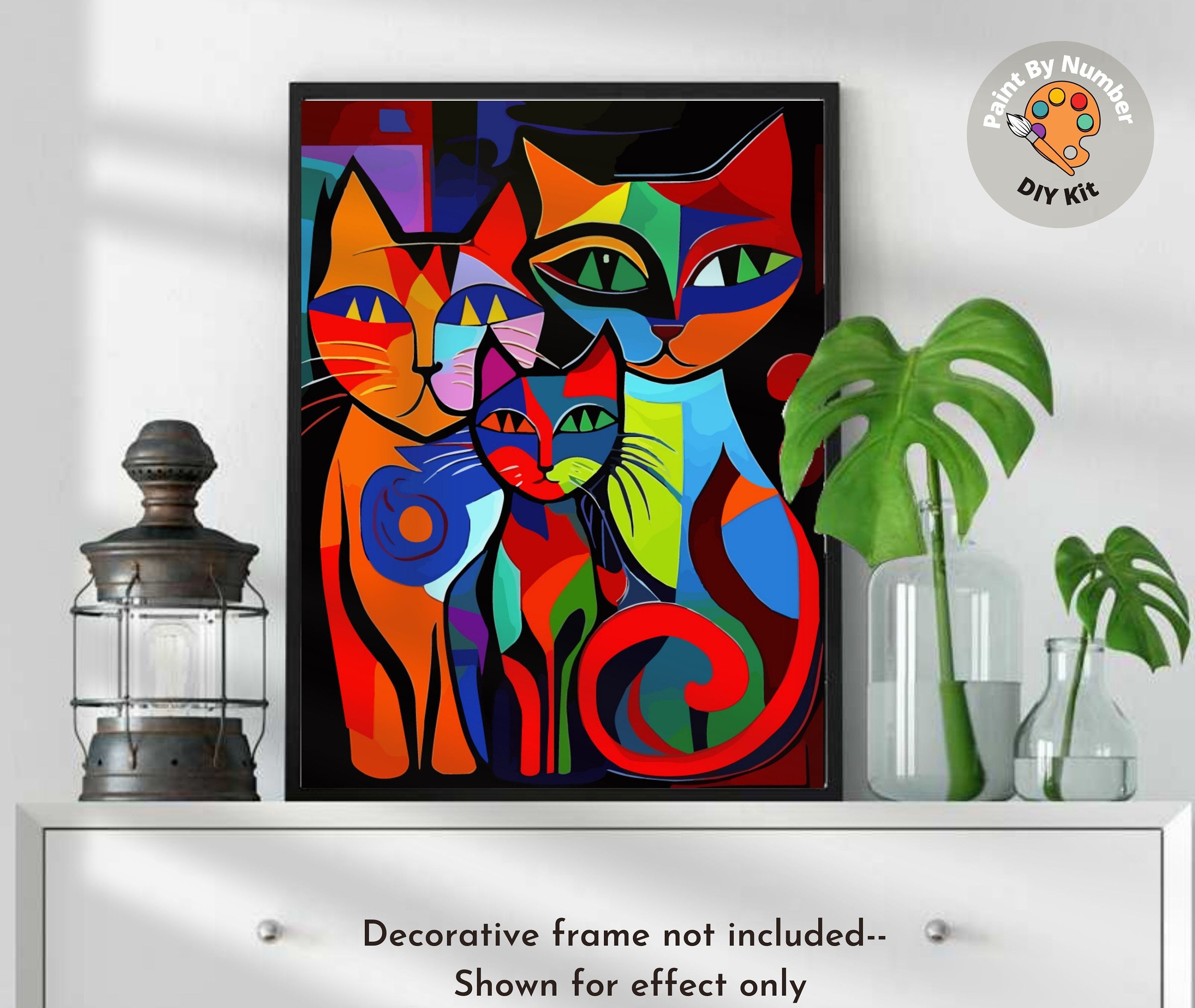 K-DIY Colourful Cat DIY Oil Acrylic Painting Kit Paint by Numbers With Frame  40x50cm High Quality Canvas, Boost Creativity Painting Kit 