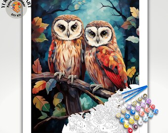 Kit de pintura de pájaros por números para adultos, búhos invernales en un paisaje forestal, pintura acrílica fácil para principiantes, regalo de cumpleaños personalizado para una sobrina adolescente.