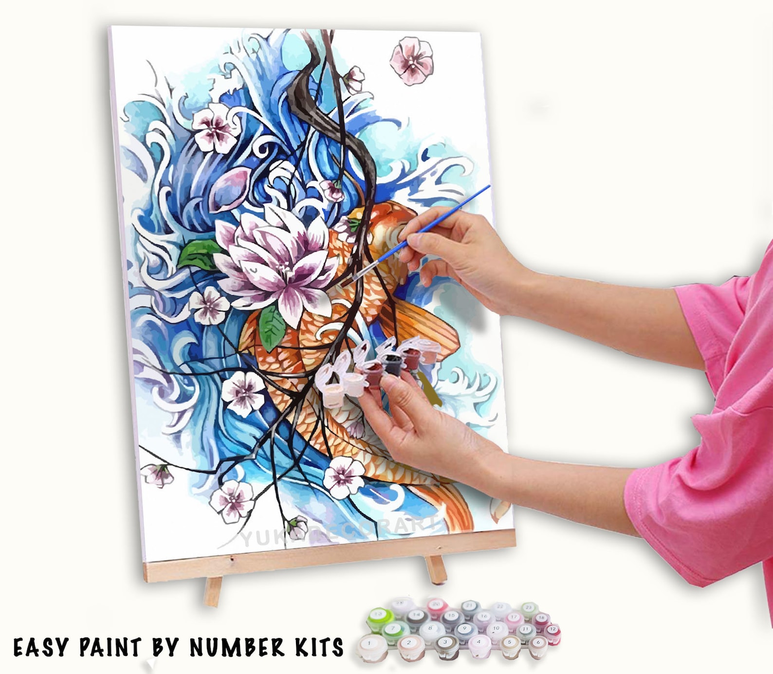 Koi Fish PAINT by NUMBER Kit for Adults Lotus Flowers in Etsy