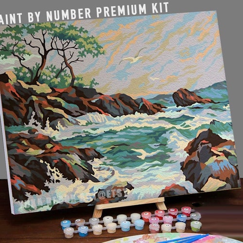Vintage PAINT by NUMBER Kit for Adult , Easy Seascape Waves
