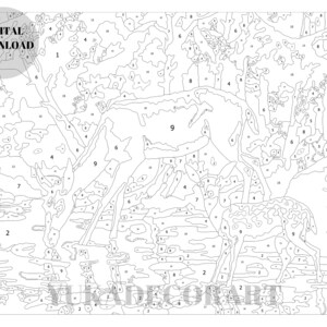Deers In Forest - DIY Nature Vintage Style Art - PAINT by NUMBER Digital Download Kit ( No Physical Item shipped ) - Print And Paint Set image 2