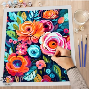 Flowers PAINT by NUMBER Kit for Adults  Roses Floral Painting Easy Beginners Acrylic Paint DIY Kit Wall Art Decor Gift Mom