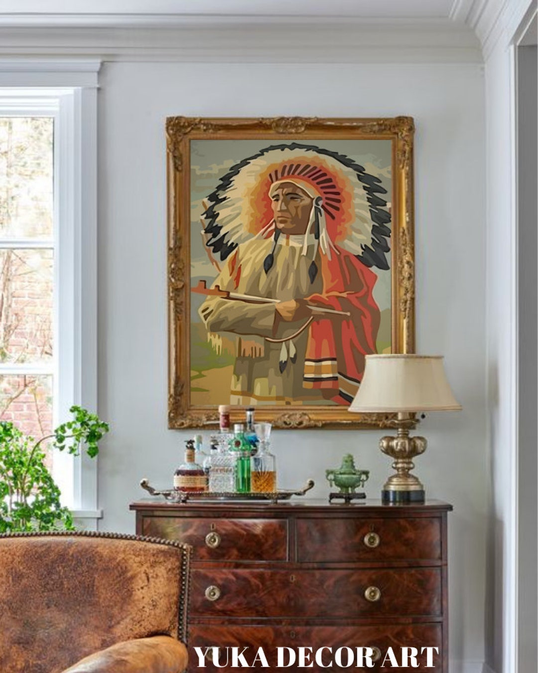 Vintage Style PAINT by NUMBER DIY Kit for Adult , Native American