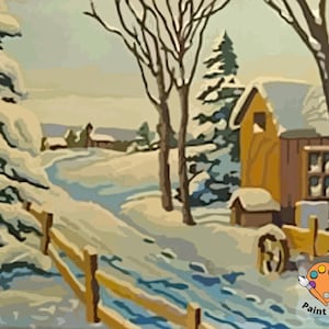 Winter Scene PAINT by NUMBER Kit for Adult , DIY Nature Vintage Style Art , Easy Beginner Acrylic Painting Kit,Vintage Decor Gift