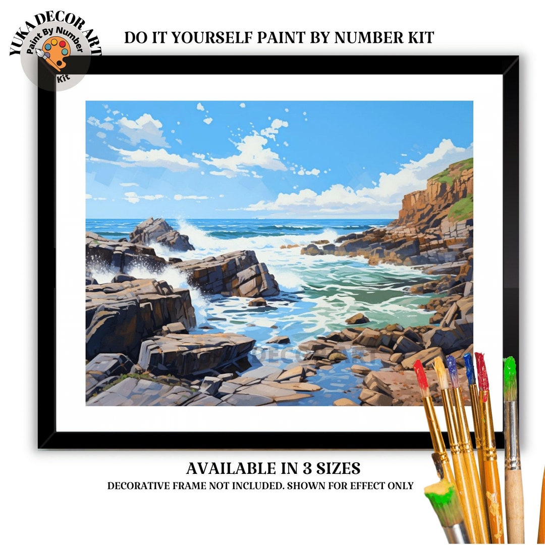 Rocky Seascape PAINT by NUMBER DIY Kit Adult Scenic Coastal Art Easy ...