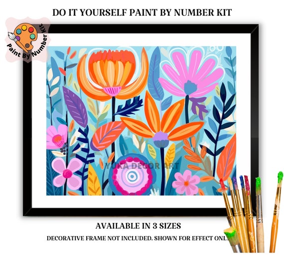 2 Pack Paint by Numbers for Adults Kids Beginner with Framed Canvas, DIY  Flower Oil Painting by Number Crafts Kits with Wooden Easel for Home Decor