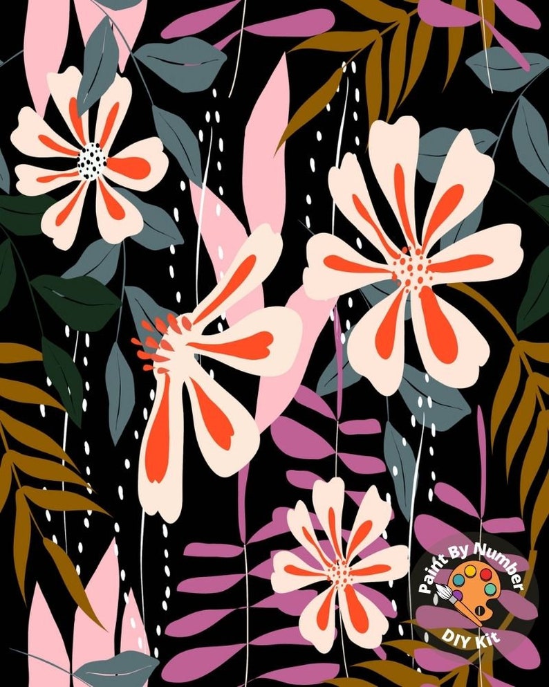 Abstract Flowers PAINT by NUMBER Kit for Adults garden Etsy
