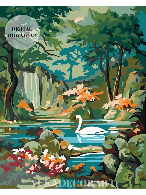 swan lake nature diy vintage style art paint by number etsy israel
