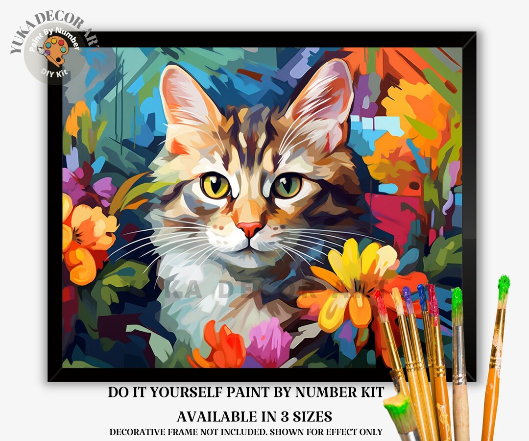 Kitten PAINT by NUMBER Kit Adult DIY Art Vibrant Wildflowers Easy ...
