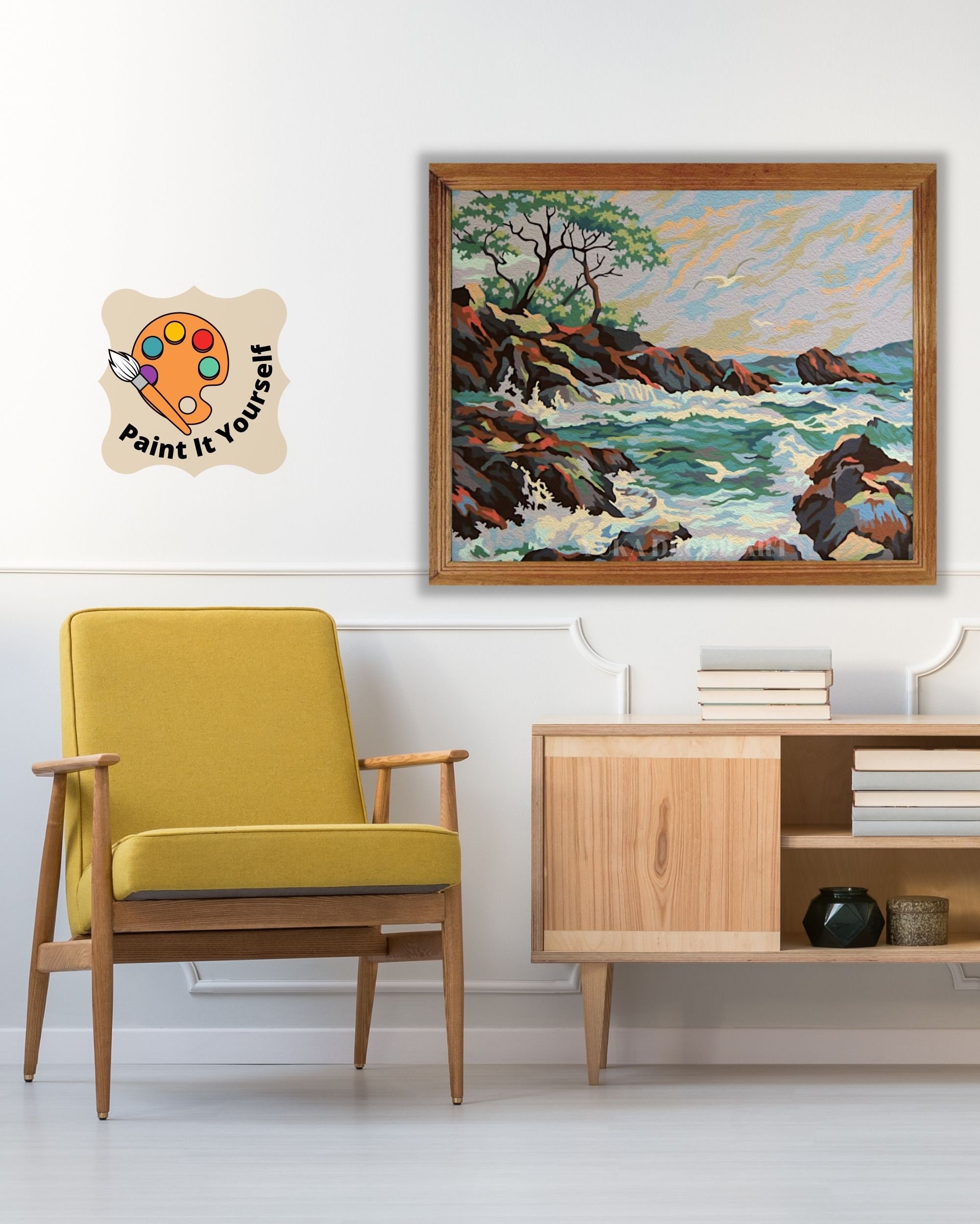 ヴィンテージ！レア! 3D paint by numbers kits Vintage PAINT by NUMBER Kit for Adult , Easy Seascape Waves