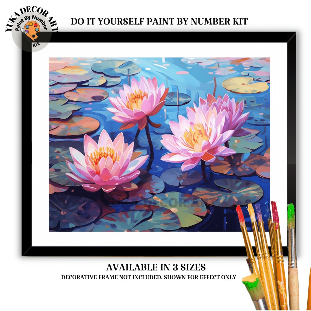 Flowers PAINT by NUMBER Kit Adult Water Lilies Pond Tropical Plants L ...