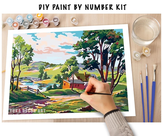 Vintage PAINT by NUMBER Kit for Adult & Kids, DIY Nature Landscape