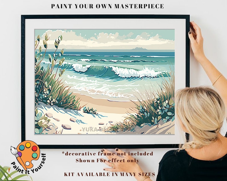 Sand Beach PAINT by NUMBERS Kit for Adult Kids Seashore Waves Island ...