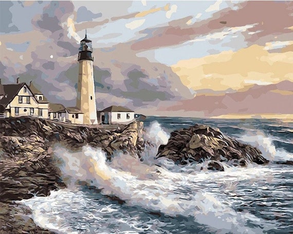 Paint by Numbers Kit for Adults Beginner Seashore Lighthouse 