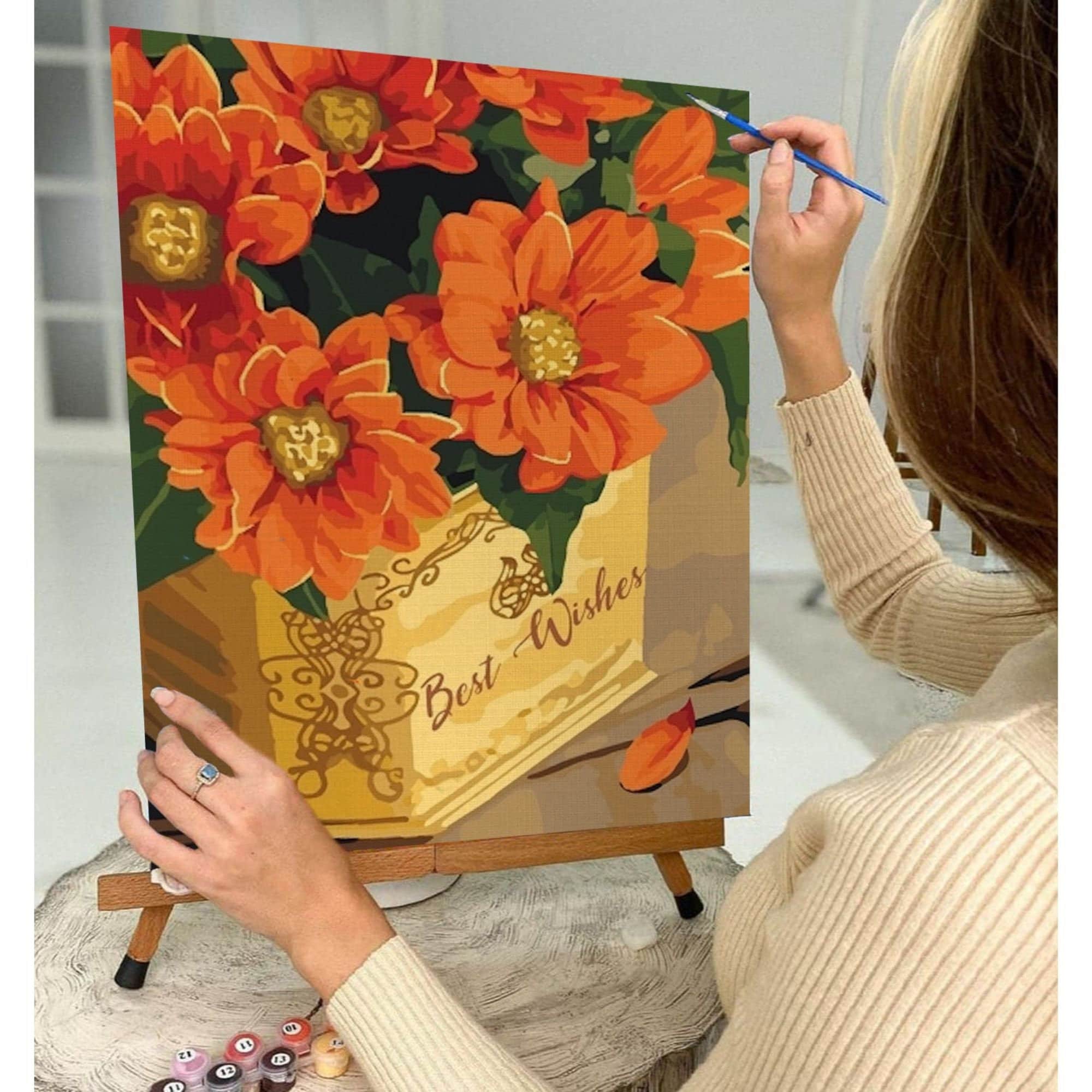 Orange Zinnia Paint by Number Kit Adult Flowers Still Life Etsy