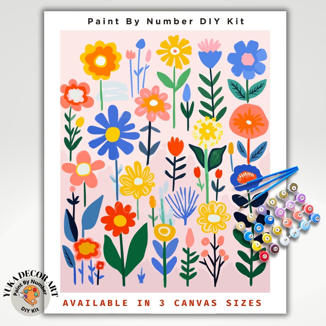 Wildflowers PAINT by NUMBER Kit for Adults , Modern Floral DIY Painting ...