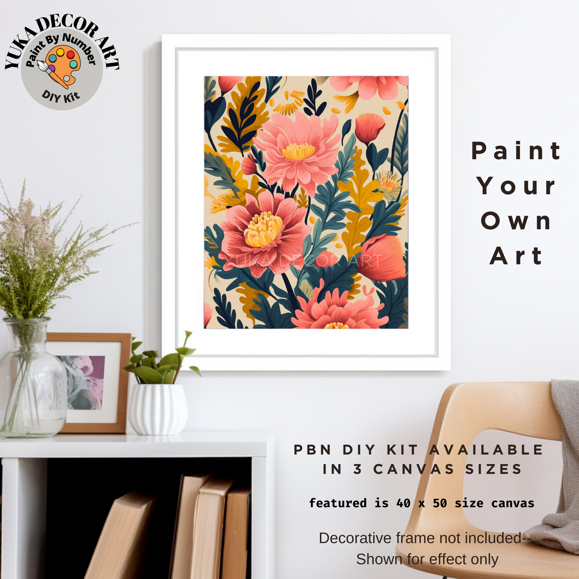 DIY Flowers PAINT by NUMBER Kit for Adults Modern Boho Whimsical Art Easy  Beginner Acrylic Paint Custom Wall Art Custom Canvas Gift for Mom 