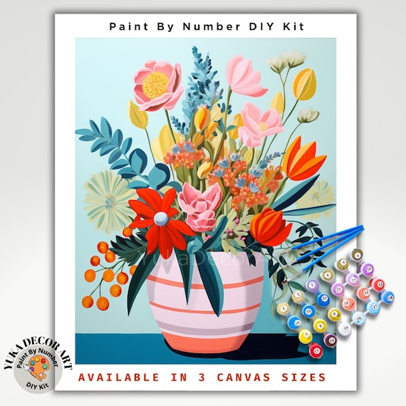 Pittura Ad Olio Con Numeri Su Tela 25x25 Cm – Kit Fai Da Te Per Adulti Con Cornice Inclusa – Quadro Fiori Da Colorare - 3
