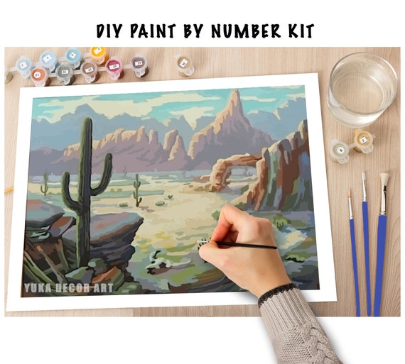 Vintage Paint by Number Kit Adult, DIY Desert Landscape Painting