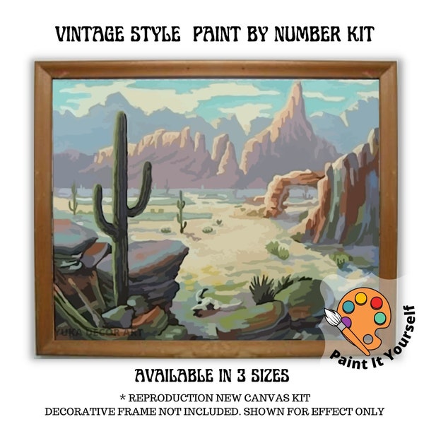 Vintage Paint by Number Kit Adult, DIY Desert Landscape Painting Easy Beginner Acrylic Paint Kit, SouthWestern Wall Art , Home Decor Gift