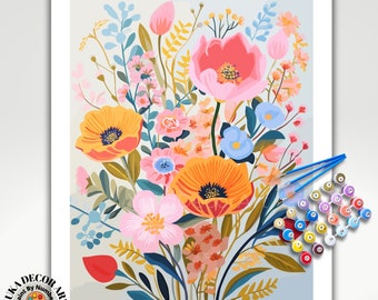 Wildflowers PAINT by NUMBER Kit Adults Spring Flower Garden DIY Painting Easy Beginners Hobby Kit Wall Art Housewarming Gift Girlfriend Mom