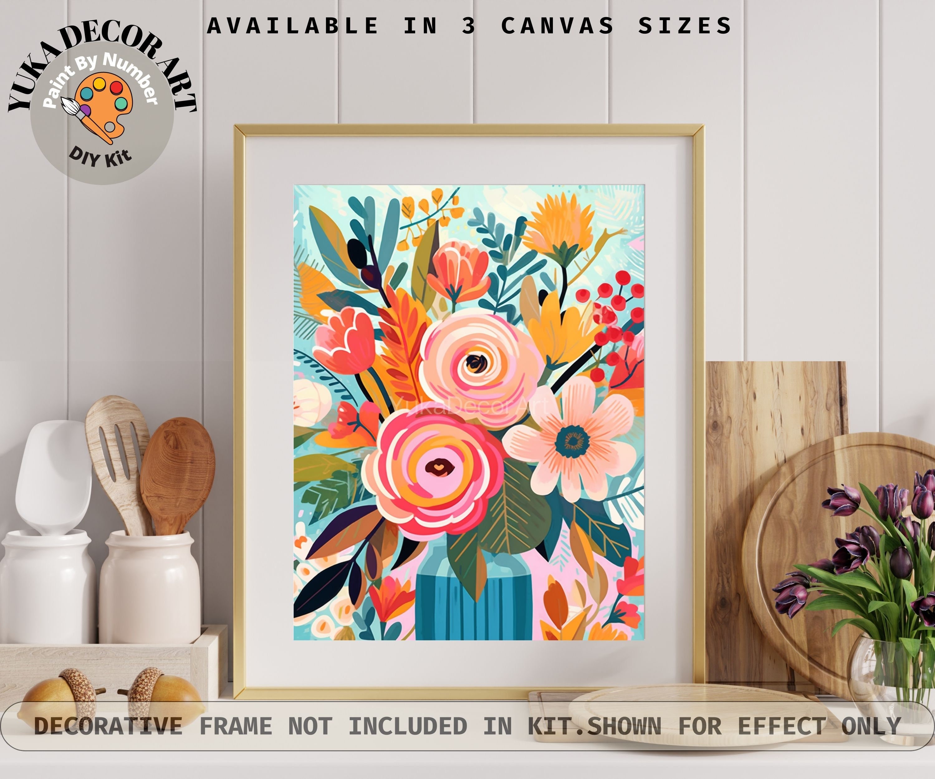 PIPISKY Paint By Numbers Kit For Adults,Flowers In Painted Vase,Modern  Abstract Digital Oil Painting,Unique Colors and Textures,40x50cm,Without  Frame