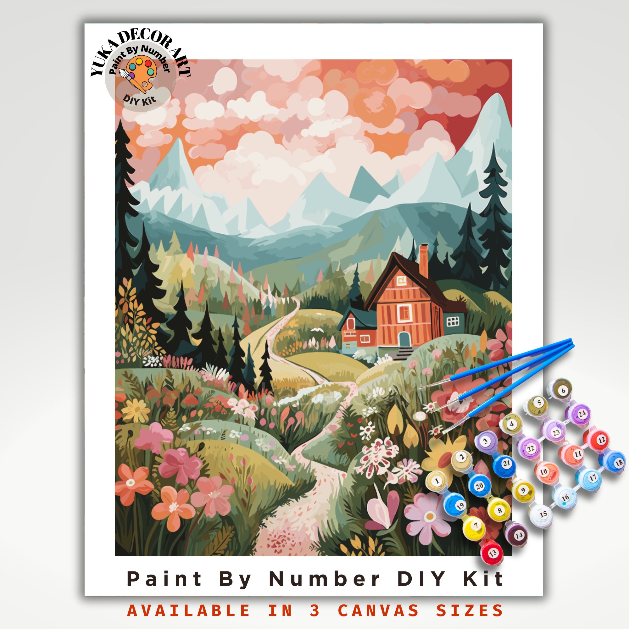 PAINT by NUMBER Kit Adult mountain Flowers Vibrant Colors